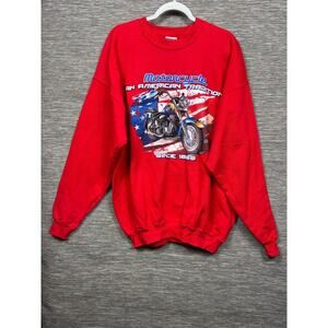 VTG Motorcycle Graphic Sweatshirt Mens Size XL Red American Tradition Heavyweigh